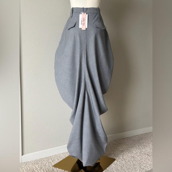 ✨Statement MICAS High Rise Gray Maxi Skirt With Avant-Garde ,Sculptural Draping - Picture 8 of 13